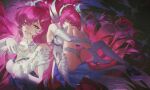  13profen 1girl absurdres aemeath_(wuthering_waves) bare_shoulders breasts closed_eyes closed_mouth commentary elbow_gloves english_commentary gloves hair_ornament highres large_breasts leotard long_hair multiple_views pink_hair tacet_mark_(wuthering_waves) white_gloves white_leotard wuthering_waves 