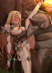  1boy 1girl blonde_hair blurry blurry_background blush breasts censored chest_jewel clenched_teeth clothed_sex commentary_request core_crystal_(xenoblade) earrings elbow_gloves eruu_(eruuman) female_pubic_hair floating_earrings gloves hetero highres jewelry large_breasts long_hair mosaic_censoring mythra_(xenoblade) netorare nipples outdoors penis pubic_hair rape sex split standing standing_on_one_leg standing_sex standing_split swept_bangs teeth thigh_strap tiara vaginal white_gloves xenoblade_chronicles_(series) xenoblade_chronicles_2 yellow_eyes 