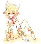  animal_ears blonde_hair blush bracelet cis_(carcharias) collar ear_tag goat_ears goat_girl goat_tail hooves jewelry long_hair one_eye_closed sitting solo sweat touhou toyosatomimi_no_miko 
