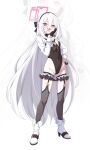  1girl @_@ black_garter_straps black_hairband black_leotard black_neckerchief blue_archive commentary_request cosplay double-parted_bangs frilled_thigh_strap full_body garter_straps gloves hair_between_eyes hairband half_gloves half_updo halo halter_leotard halterneck hand_on_own_hip highleg highleg_leotard highres kei_(blue_archive) kei_(student)_(blue_archive) leotard long_hair long_hair_between_eyes loosely_tucked_bangs neckerchief ojou-sama_pose open_mouth pink_eyes pink_halo rectangular_halo ringed_eyes shimiko_(blue_archive) shimiko_(blue_archive)_(cosplay) shimiko_(magical)_(blue_archive) shrug_(clothing) smile solo super_highleg tazaki_hayato thigh_strap turtleneck turtleneck_leotard very_long_hair white_background white_shrug 