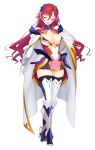  1girl arch_clover armor armored_boots blush boots breasts cape cleavage closed_eyes covered_navel elbow_gloves facing_viewer full_body game_asset gloves gold_trim hair_between_eyes hair_ornament hand_on_own_hip high_heels highres large_breasts large_variant_set long_hair magical_girl miniskirt non-web_source official_art open_mouth red_hair satou_takumi self-datamine sephilia_grandeel shinsou_kenki_arch_saver simple_background skirt solo standing tachi-e thighhighs transparent_background variant_set white_cape white_gloves zettai_ryouiki 