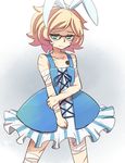  animal_ears bandage blonde_hair bow bunny_ears crossdressing fake_animal_ears gatchaman gatchaman_crowds glasses mzk ninomiya_rui scar trap wig 