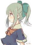  arms_behind_back bad_id bad_pixiv_id blush bow bowtie brown_eyes green_hair hair_bow kantai_collection peta_(petalol) ponytail profile sailor_collar school_uniform serafuku short_hair short_ponytail short_sleeves solo upper_body yuubari_(kantai_collection) 