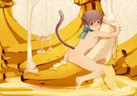  animal_ears ao_jin_(pixiv) banana beige_skin blush bow brown_hair cat cat_ears cat_tail catboy choker cum feline food_play fruit girly hair looking_at_viewer male mammal micro nude on_stomach pattern_background reddened_butt ribbons riding shy solo suggestive suggestive_food what 