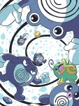  antennae artist_name black_eyes blue_skin brown_eyes colored_skin commentary_request evolution_stone evolutionary_line gloves green_skin highres king's_rock onigiri_debu pokemon pokemon_(creature) pokemon_focus politoed poliwag poliwhirl poliwrath spiral tail water_stone white_gloves 