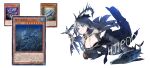  1girl absurdres artist_name blue_eyes commission duel_monster fins fish fish_girl fish_tail gluttonous_reptolphin_greethys head_fins highres hjjeon02 lifeless_leaffish long_hair personification shrug_(clothing) superancient_deepsea_king_coelacanth tail white_background yu-gi-oh! 