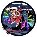  blonde_hair chibi commentary_request crystal_wings fang flandre_scarlet hat hebereke_black highres laevatein_(touhou) mob_cap moon night red_eyes red_skirt red_vest scarlet_devil_mansion side_ponytail skirt touhou vampire vest wings 