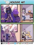  2girls 4girls 67_(meme) :3 absurdres backpack bag character_and_character_item character_doll character_mask commentary doll english_commentary hairband hakos_baelz halo hat height_difference highres hololive hololive_english irys_(hololive) irys_(irys_2.0)_(hololive) jacket koseki_bijou mama'nis_(ninomae_ina'nis) mask meme momseki_(koseki_bijou) mouth_mask multiple_girls ninomae_ina'nis ninomae_ina'nis_(loungewear) open_mouth ouro_kronii pebble_(koseki_bijou) pink_hair pointy_ears purple_eyes purple_hair pushing randoseru scarf smile takanashi_kiara takodachi_(ninomae_ina'nis) twintails virtual_youtuber zetsuental 