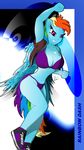  anthrofied big_breasts bikini breasts cleavage clothed clothing dejayscrwu equine female friendship_is_magic hair mammal multi-colored_hair my_little_pony necklace pegasus purple_eyes rainbow_dash_(mlp) shoes skimpy solo swimsuit wings 