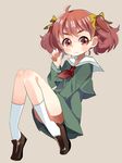  bow child enomoto_yuiko eyebrows hair_bow loafers love_lab red_eyes red_hair school_uniform shoes socks solo sunameri_oishii twintails white_legwear younger 