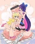  2girls :p artist_request ass bikini blonde_hair blue_eyes blue_hair breasts censored cleavage cum koonago large_breasts long_hair minigirl multicolored_hair multiple_girls panty_&amp;_stocking_with_garterbelt panty_(psg) penis purple_hair stocking_(psg) swimsuit testicles tongue tongue_out two-tone_hair very_long_hair zipper 