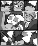  anthro areola big_breasts blush breast_suck breasts comic equine erect_nipples eyes_closed female hair horse killryde lesbian lust_from_afar mammal monochrome my_little_pony nipple_lick nipples pillow pony 