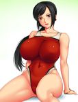  ameoto bare_shoulders black_eyes black_hair bracelet breasts covered_navel covered_nipples earrings huge_breasts jewelry lian_shi long_hair one-piece_swimsuit shin_sangoku_musou solo swimsuit thighs tight 