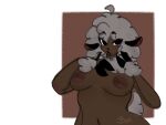 anthro areola articulated_hooves big_breasts bovid breasts brown_background brown_body brown_skin bundraws005 caprine eye_through_hair eyebrow_through_hair eyebrows female fingers fur grey_body grey_fur grey_hair grey_wool hair hi_res hoof_hands hooved_fingers hooves mammal navel nipples overweight overweight_female sheep simple_background solo tail translucent translucent_hair white_background white_body white_fur white_hair white_wool wide_hips wool_(fur) wool_hair