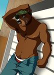  anthro anti_dev armpit_hair armpits bear beard biceps big_muscles chest_tuft facial_hair fur grizzly_bear hat jeans looking_at_viewer male mammal muscles nipples outside pecs pose solo suggestive toned topless tuft underwear 