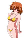  bikini blush brown_eyes brown_hair inferno_(nanbu14) kousaka_honoka love_live! love_live!_school_idol_project navel one_side_up short_hair solo swimsuit yellow_bikini 