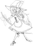  apron bow braid broom curiosities_of_lotus_asia greyscale hair_bow hat hat_bow highres kirisame_marisa long_hair looking_at_viewer mini-hakkero monochrome open_mouth single_braid solo suzushoku_hiro touhou very_long_hair witch witch_hat wrist_cuffs 