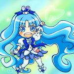  arm_up blue blue_choker blue_eyes blue_hair blue_skirt bow choker cure_marine earrings heart heartcatch_precure! jewelry kurumi_erika long_hair looking_at_viewer magical_girl mashu07 open_mouth precure skirt solo thighhighs very_long_hair zettai_ryouiki 