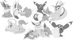  ambiguous_gender eevee eeveelution espeon feral flareon foot_fetish fur glaceon group hindpaw jammerhighwind jolteon leafeon licking licking_foot lying monochrome nintendo on_back pawpads paws plain_background pok&#233;mon pok&eacute;mon simple_background smile soles tongue tongue_out umbreon vaporeon video_games white_background 