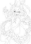  dress eichi_yuu ghost_tail greyscale hat high_collar highres lineart long_sleeves looking_at_viewer monochrome ofuda open_hand open_mouth short_hair soga_no_tojiko solo tate_eboshi touhou transparent_background 