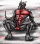  abs anthro balls biceps big_muscles black_dragon black_penis black_skin claws dragon erection horn male muscles nude otter_grafitsnake pecs penis pose presenting red_skin reptile scales scalie sheath sitting slit solo spread_legs spreading toe_claws toned 