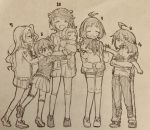  6+girls age_difference ahoge amagase_touma amami_haruka antenna_hair baby carrying child graphite_(medium) hair_ribbon hidaka_ai highres holding_hands idolmaster idolmaster.kr idolmaster_(classic) idolmaster_1 idolmaster_2 idolmaster_cinderella_girls idolmaster_dearly_stars idolmaster_million_live! idolmaster_shiny_colors idolmaster_side-m kasuga_mirai kneehighs long_hair multiple_boys multiple_girls one_side_up pleated_skirt ribbon sakuragi_mano school_uniform shimamura_uzuki shirt skirt sleeping suji_(idolmaster) t-shirt tendou_teru time_paradox traditional_media ttrfr_kz younger 