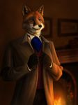  canine fire fireplace fox gentleman jocarra male mammal solo suit 
