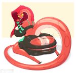 2024 absurd_res anthro big_breasts big_butt black_bottomwear black_clothing black_shorts black_topwear bottomwear breasts butt candy circle_(marking) claws clothed clothing dessert elyssa_(trinity-fate62) eyelashes female food hair hi_res huge_breasts huge_butt kneeling licking_lollipop lollipop long_tail looking_at_own_butt looking_back maxtyan red_body red_hair red_scales reptile scales scalie seiza shorts sitting snake solo tail tongue tongue_out topwear torn_bottomwear torn_clothing torn_shorts wardrobe_malfunction yellow_sclera