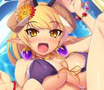 :d animal_ears bangs bat_ears beads bikini blonde_hair blush bracelet breasts cleavage close-up cropped demon_girl earrings extra_ears floating_hair flower frilled_bikini frills front-tie_bikini front-tie_top hair_flower hair_ornament hand_up happy horns jewelry large_breasts long_hair long_pointy_ears mel/a morrigan_(shingeki_no_bahamut) neck_ring official_art open_mouth pointy_ears purple_bikini shingeki_no_bahamut shiny shiny_skin slit_pupils smile solo succubus swimsuit tsurime underboob upper_body wardrobe_malfunction yellow_eyes 