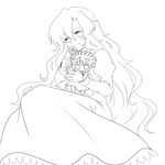  dress flower greyscale ib lineart long_hair mary_(ib) monochrome mushi_baibai rose smile solo very_long_hair 