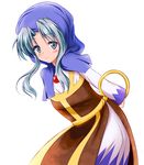  blue_eyes blue_hair highres honda_takaharu hood jewelry kesa kumoi_ichirin ring solo touhou wide_sleeves 