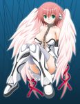  bare_shoulders between_breasts breasts chain collar green_eyes ikaros large_breasts leash solo sora_no_otoshimono t2r thighhighs wings 