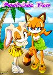  bbmbbf beach beige_fur blue_eyes breasts brown_eyes clothing comic cream_the_rabbit english_text female fur lagomorph looking_at_viewer mammal marine_the_raccoon mobius_unleashed nipples one_eye_closed raccoon sandals seaside sega smile sonic_(series) tan_fur text wink 