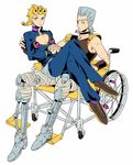  amputee artificial_legs blonde_hair double_amputee eyepatch giorno_giovanna grey_hair jean_pierre_polnareff jojo_no_kimyou_na_bouken multiple_boys prosthesis prosthetic_leg tnaym vento_aureo wheelchair 