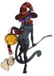  bra breasts broom cat clothed clothing digitigrade elbow_gloves eye_patch eyewear feline female gloves halloween hat holidays jack_o'_lantern jackolantern legwear looking_at_viewer magic_user mammal peritian pumpkin scarf skimpy solo stockings underwear wide_hips witch 