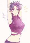  ametabon arm_behind_head crop_top fingerless_gloves genderswap genderswap_(mtf) gloves impossible_clothes impossible_shirt jojo_no_kimyou_na_bouken joseph_joestar_(young) midriff shirt sleeveless sleeveless_turtleneck solo turtleneck 