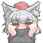  animal_ears breasts inubashiri_momiji kureha_mitsushige ribbed_sweater sweater touhou white_hair wolf_ears 