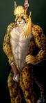  abs anthro balls beard biceps black_fur blonde_hair body_markings brown_fur cheetah claws erection facial_hair feline front fur green_eyes hair humanoid_penis lightdevil looking_at_viewer male mammal markings muscles nude pecs penis pose presenting sheath solo spots standing vein 