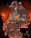  abs anthro bandage biceps big_muscles bulge claws e-w01f fur grey_fur male muscles nipples pecs pose scar sergal solo standing toned topless yellow_eyes 