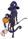  black_fur broom cat crossdressing digitigrade elbow_gloves eye_patch eyewear feline fur girly gloves halloween holidays jack_o&#039;_lantern jack_o'_lantern legwear magic_user male mammal penis peritian pumpkin scarf solo stockings wide_hips witch yellow_eyes 