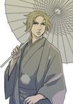  blonde_hair blue_eyes japanese_clothes johnny_joestar jojo_no_kimyou_na_bouken jojolion kimono male_focus parasol sasamaru_(sasamaru) solo steel_ball_run umbrella 