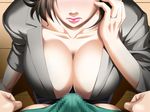  1boy 1girl blush breasts censored cleavage game_cg huge_breasts jewelry lips migakeba_hikaru penis ring 