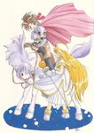  1girl :o armor artist_request blonde_hair blue_eyes brown_hair cape cless_alvein dress full_body gloves hat horse long_hair mint_adenade pink_cape shoes surprised tales_of_(series) tales_of_phantasia wand 