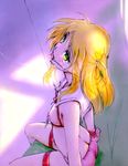  arisa_bannings bdsm blonde_hair bondage bound breasts cuffs gag gagged green_eyes highres jason_(kaiten_kussaku_kikou) long_hair looking_at_viewer lyrical_nanoha mahou_shoujo_lyrical_nanoha nipple_leash nipple_piercing nipple_tag nipples panties piercing rope saliva school_uniform serafuku small_breasts solo tears tongue tongue_out underwear underwear_only 