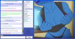  blue_skin breasts chat_box chatroom clothing computer deinonychus devona_rhea dinosaur female invalid_tag jessica_anner monitor panties raptor scalie shirt tank_top text underwear webcam 