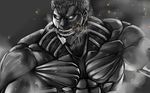  armored_titan giant monochrome monster muscle no_pupils open_mouth shingeki_no_kyojin solo 