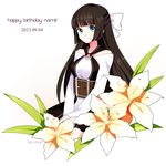  blue_eyes brown_hair dated english flower hair_flower hair_ornament happy_birthday kei-chan_(atlas_kei) long_hair original smile solo 