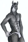  abs anthro bulge equine horse male mammal navel nipples pinup pose smile solo tanuki_(artist) topless 