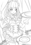  absurdres breasts greyscale highres lineart long_hair maid maid_headdress medium_breasts monochrome original risui_(suzu_rks) skirt smile solo 