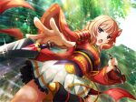  1girl armor black_boots blonde_hair boots game_cg hair_ornament holding holding_kunai holding_weapon japanese_clothes kimono kunai long_sleeves looking_at_viewer looking_back motion_blur obi official_art open_mouth red_eyes red_kimono sash short_hair shoujo_kageki_revue_starlight shoujo_kageki_revue_starlight_-re_live- shoulder_armor skirt skirt_under_kimono solo tanaka_yuyuko throwing v-shaped_eyebrows weapon white_skirt wide_sleeves 